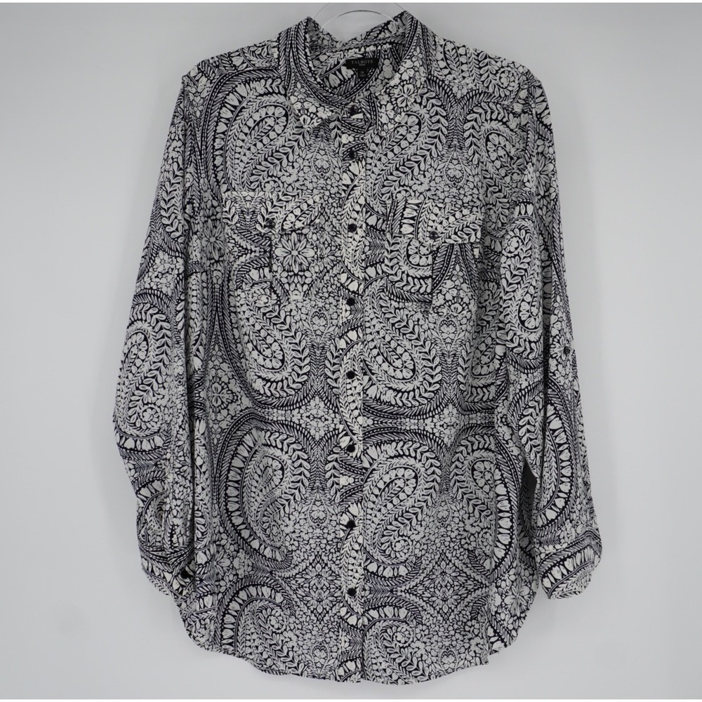 Talbots Woman Paisley Floral Button Down Shirt Blouse 1X Mature Boho